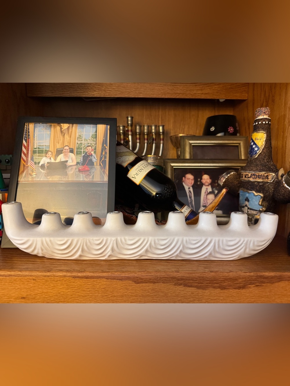 White Ceramic Hanukkah Menorah - 9-Branch Modern Design